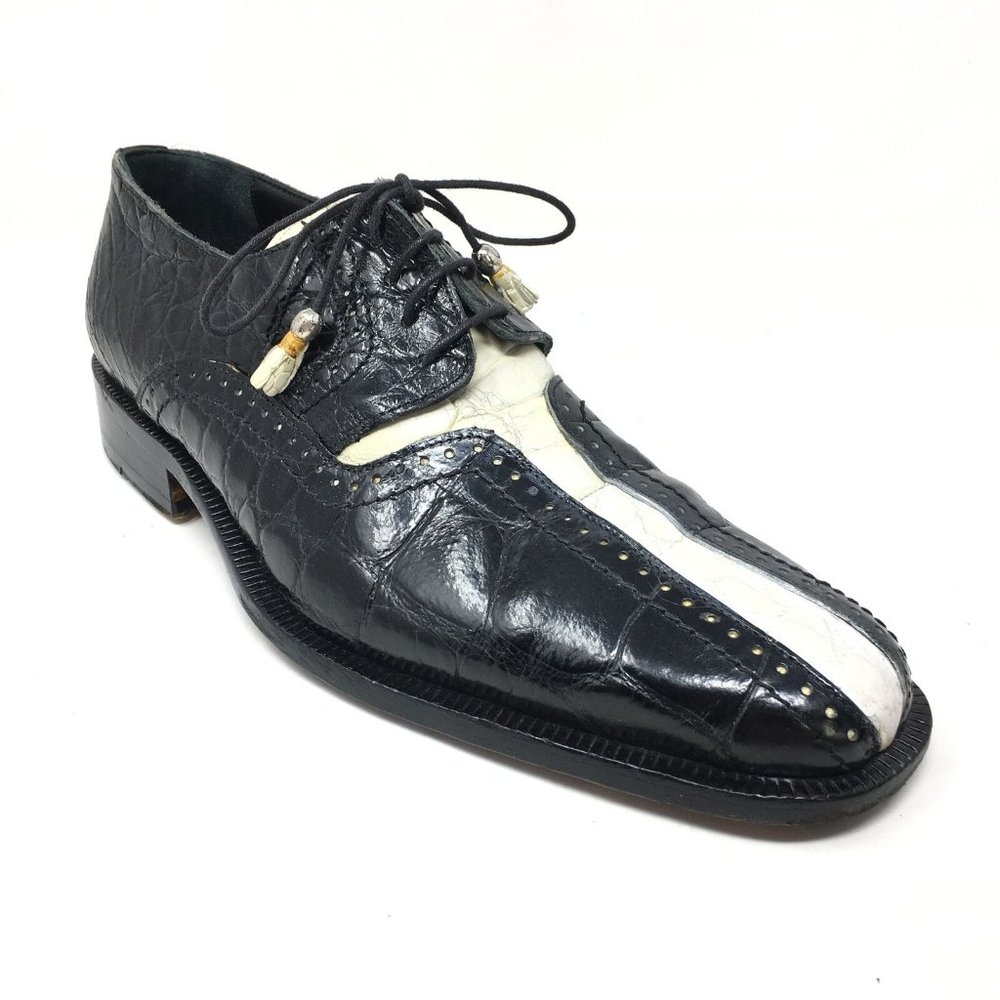 Men's Fennix Italy Oxfords Shoes Size 10.5 Black White Full Genuine Alligator
